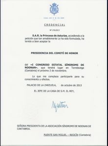 Aceptación Presidencia del Comité de Honor del I Congreso SN