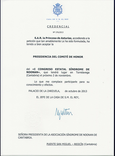 Aceptación Presidencia del Comité de Honor del I Congreso SN